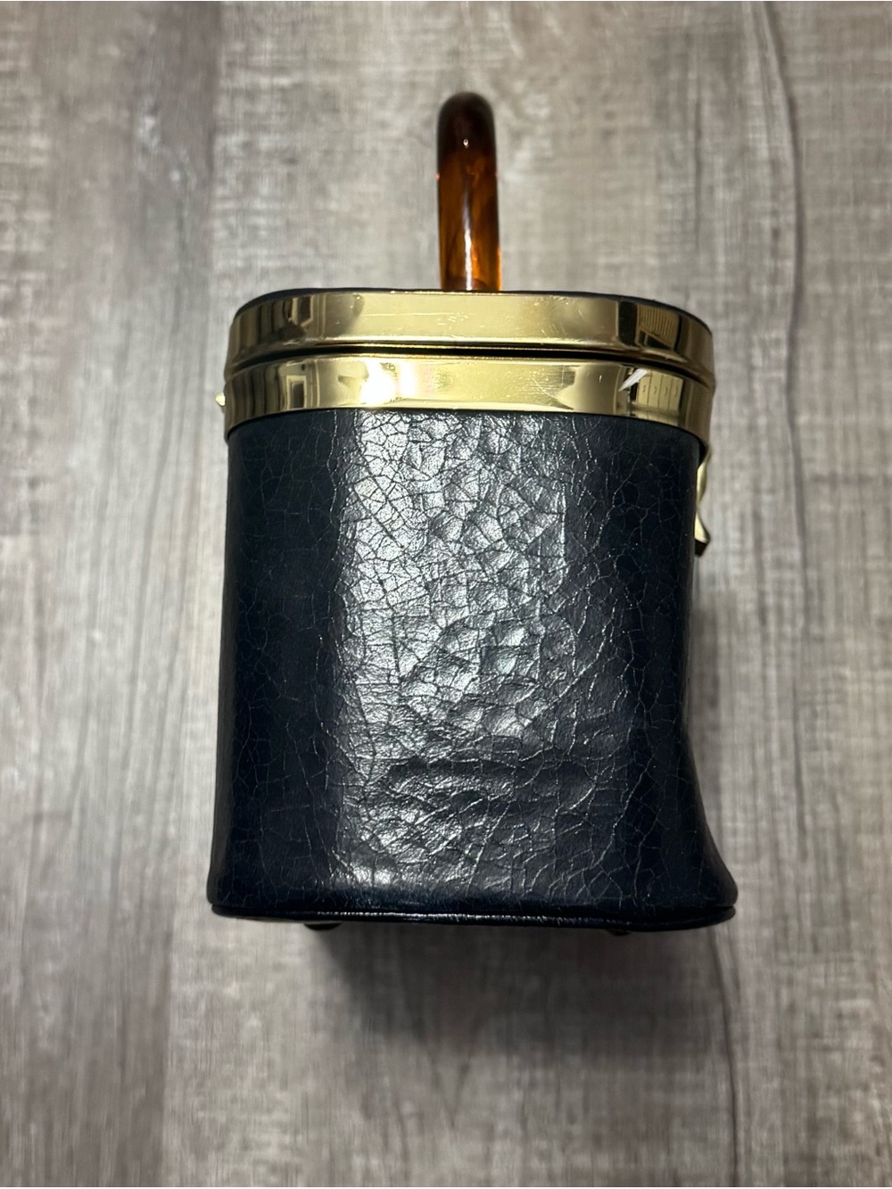 Vintage Black Train Case with Tortoiseshell Handle and Gold Trim - Picture 4 of 6